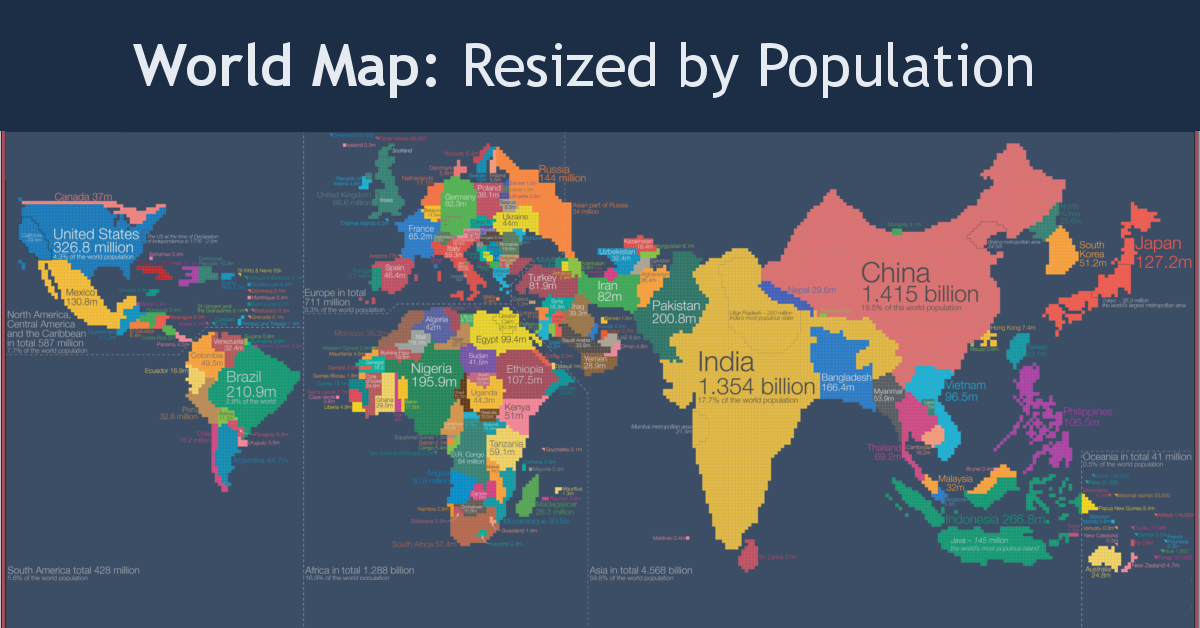 ethnic map of the world 2019 This Fascinating World Map Was Drawn Based On Country Populations ethnic map of the world 2019