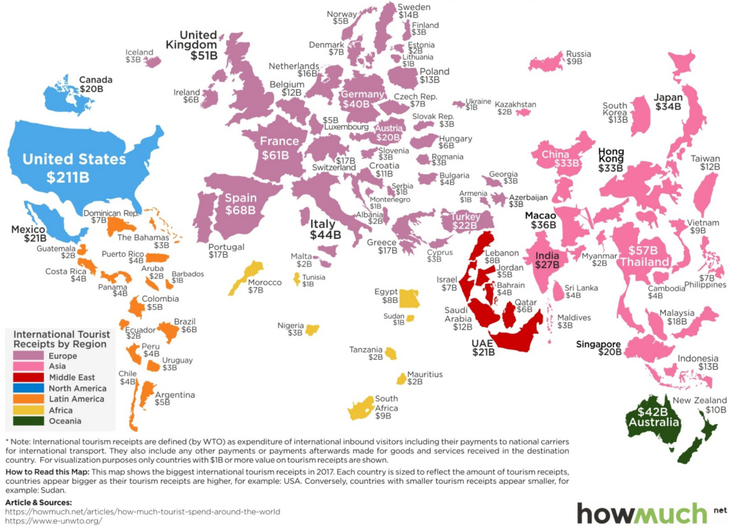 world map of tourist destinations