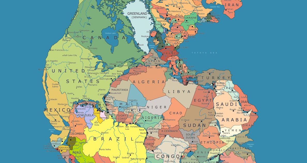 Modern Day World Map Incredible Map of Pangea With Modern Day Borders