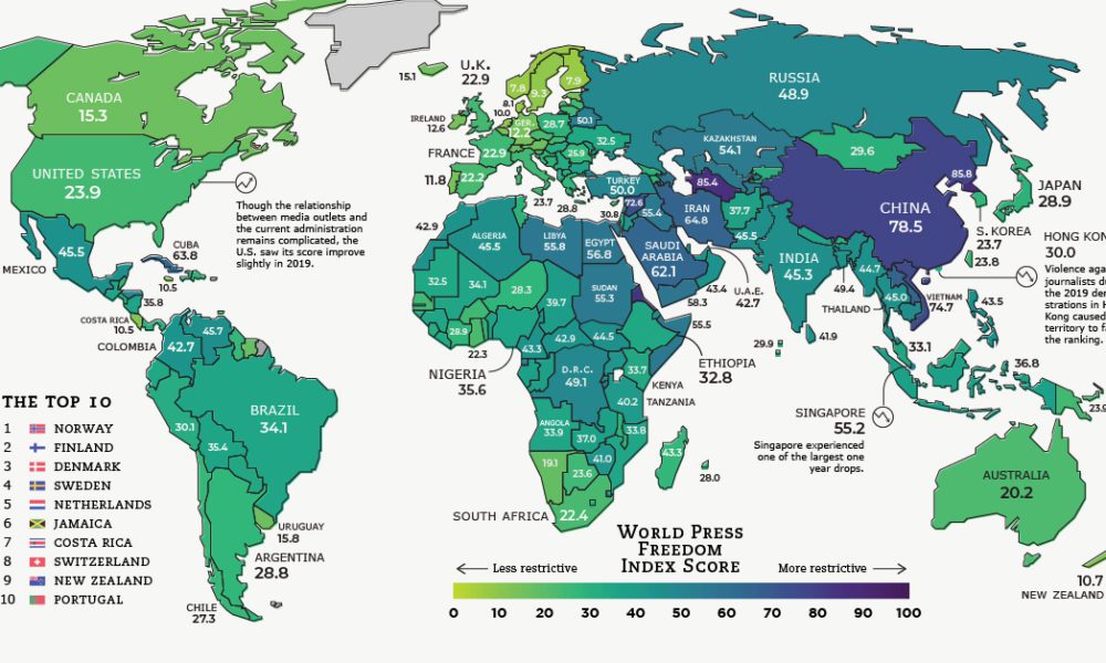 Mapped The State Of Press Freedom Around The World Visual Capitalist