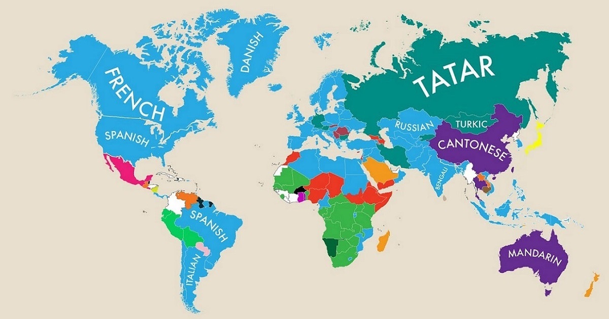 Mapped Second Primary Languages Around The World