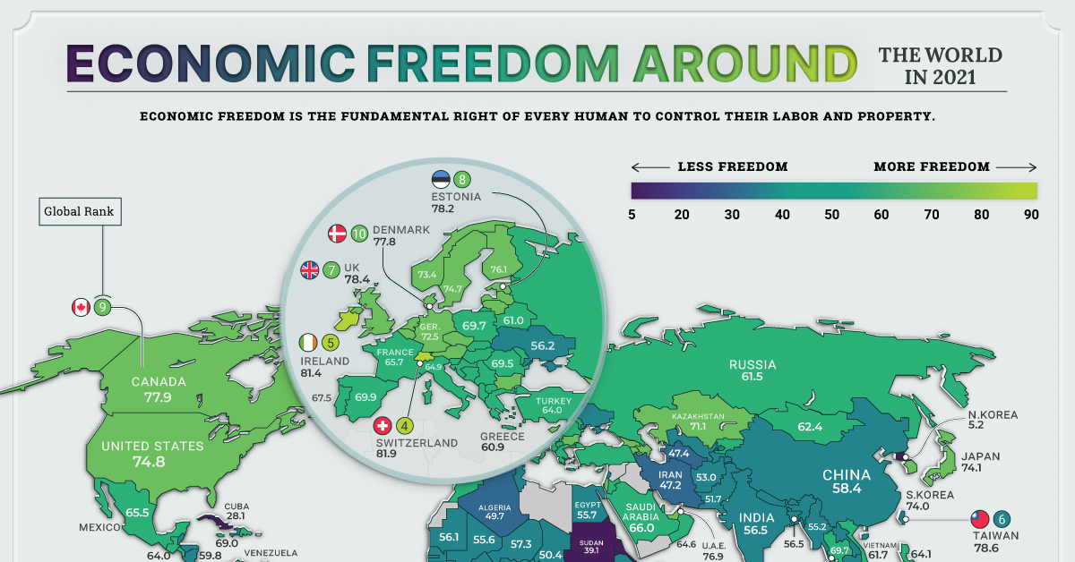 Mapped Economic Freedom Around The World Army ca