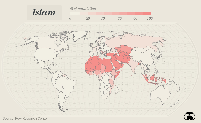 Map of the composition of Islam around the world