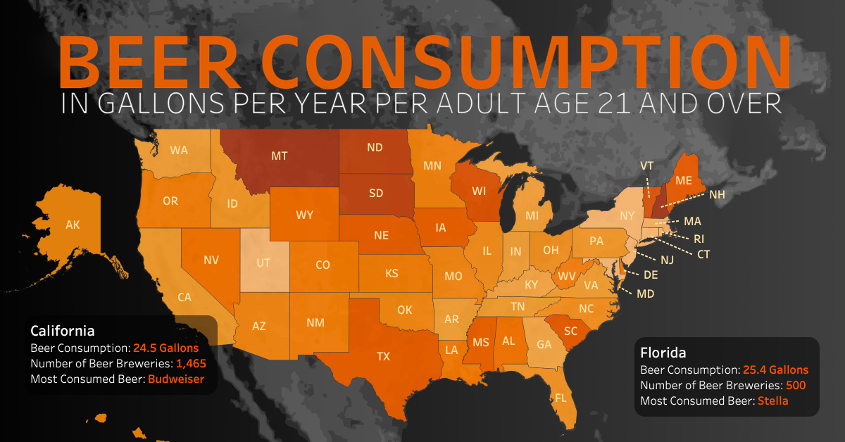 Mapped Beer Consumption in the U.S.