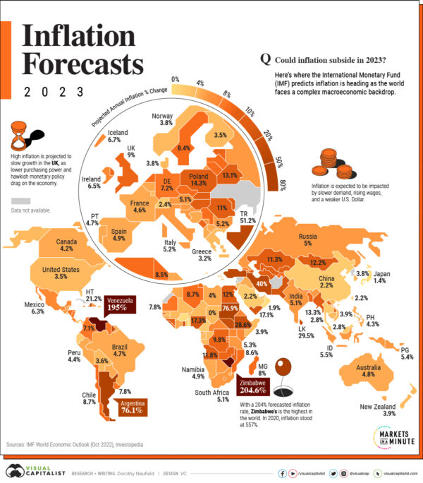 Mapped 2023 Inflation Forecasts by Country