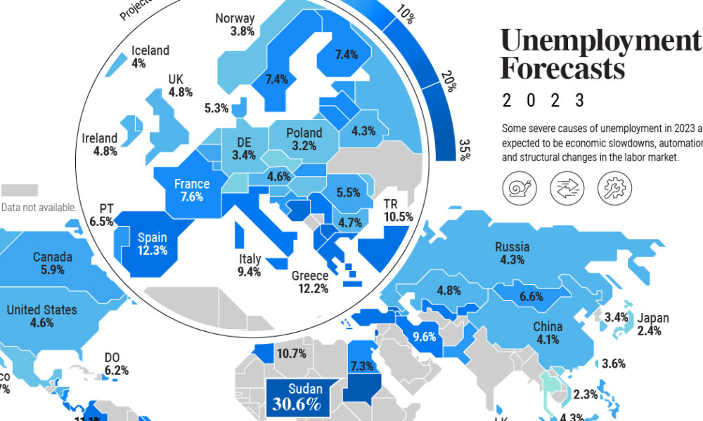 Mapped Unemployment Forecasts, by Country in 2023