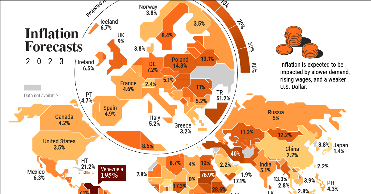 Mapped 2023 Inflation Forecasts by Country