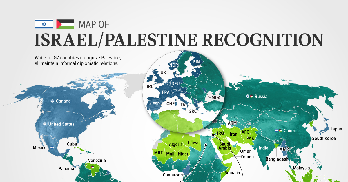 Mapped Recognition of Israel and Palestine by Country