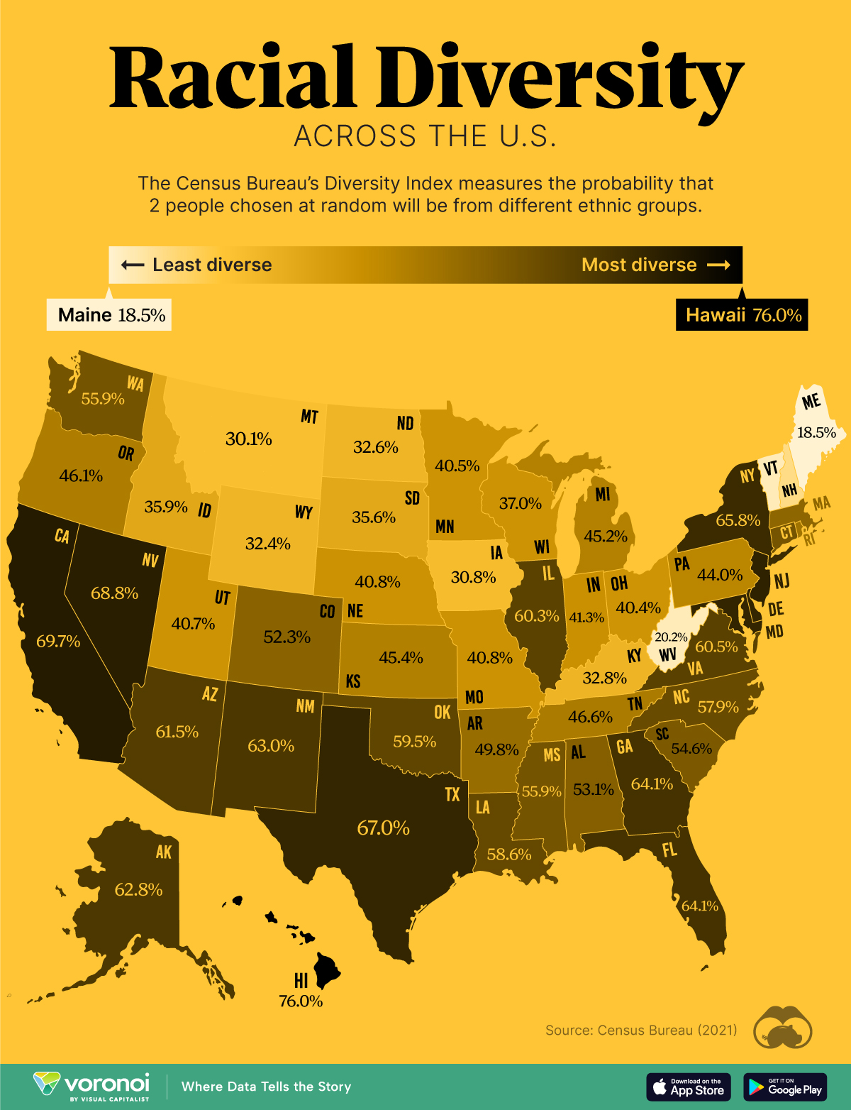 America s Most And Least Racially Diverse States Mapped Digg