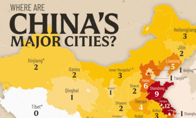 A cropped map of all the Chinese provinces with cities over 1 million people.