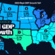 This map shows the real GDP growth of U.S. regions in 2023.