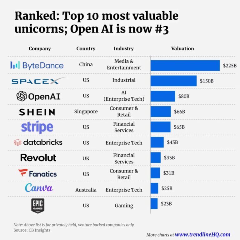 Ranked: The Top 10 Most Valuable Unicorn Companies