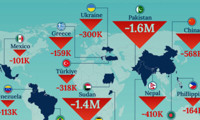 This map locates the top 14 countries by number of people who emigrated in 2023.