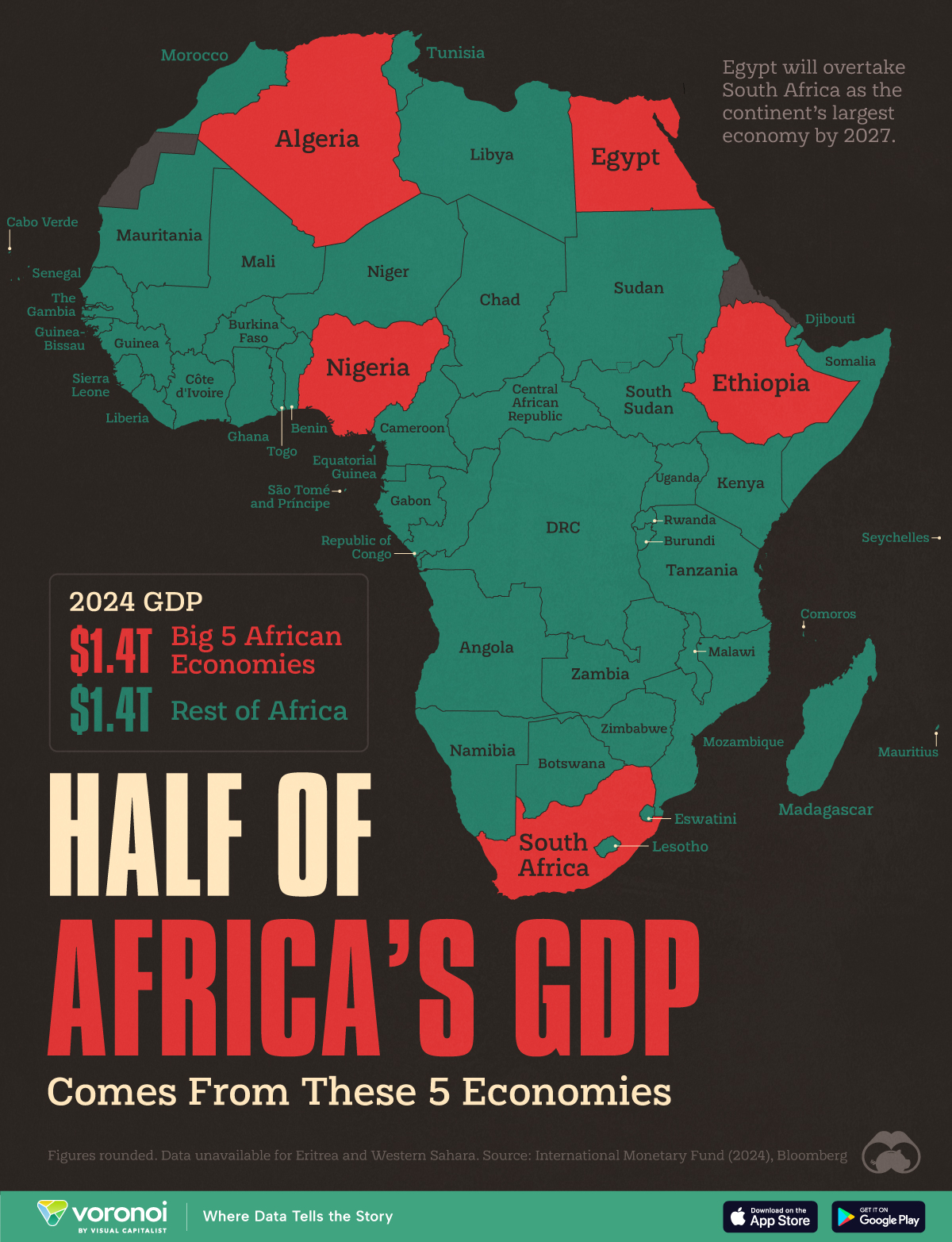 This map highlights the five African countries whose combined economic output equals that of the rest of the continent.