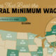 This cropped map has the U.S. states that beat the federal minimum wage and along with their minimums.