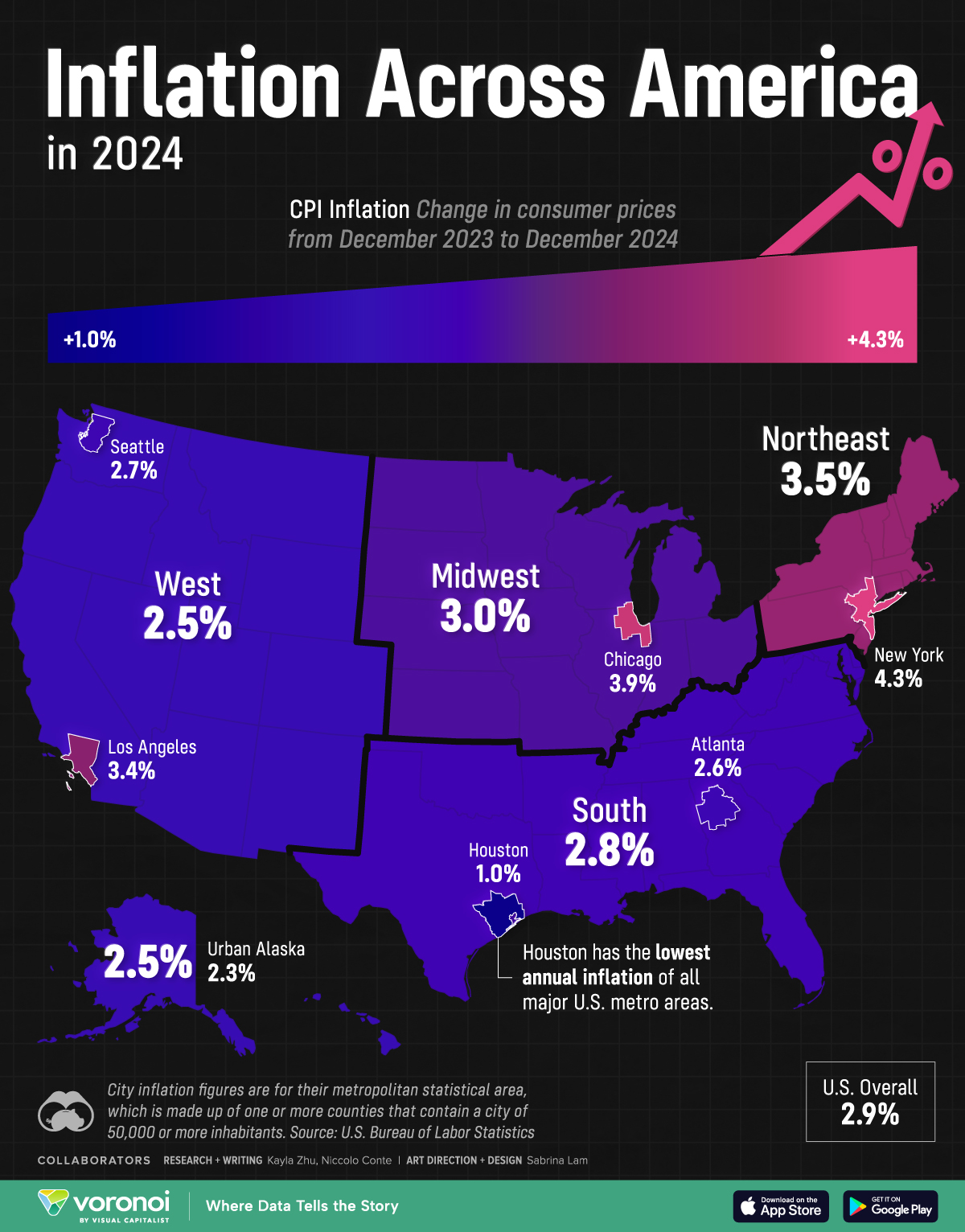 A map showing CPI inflation by U.S. region